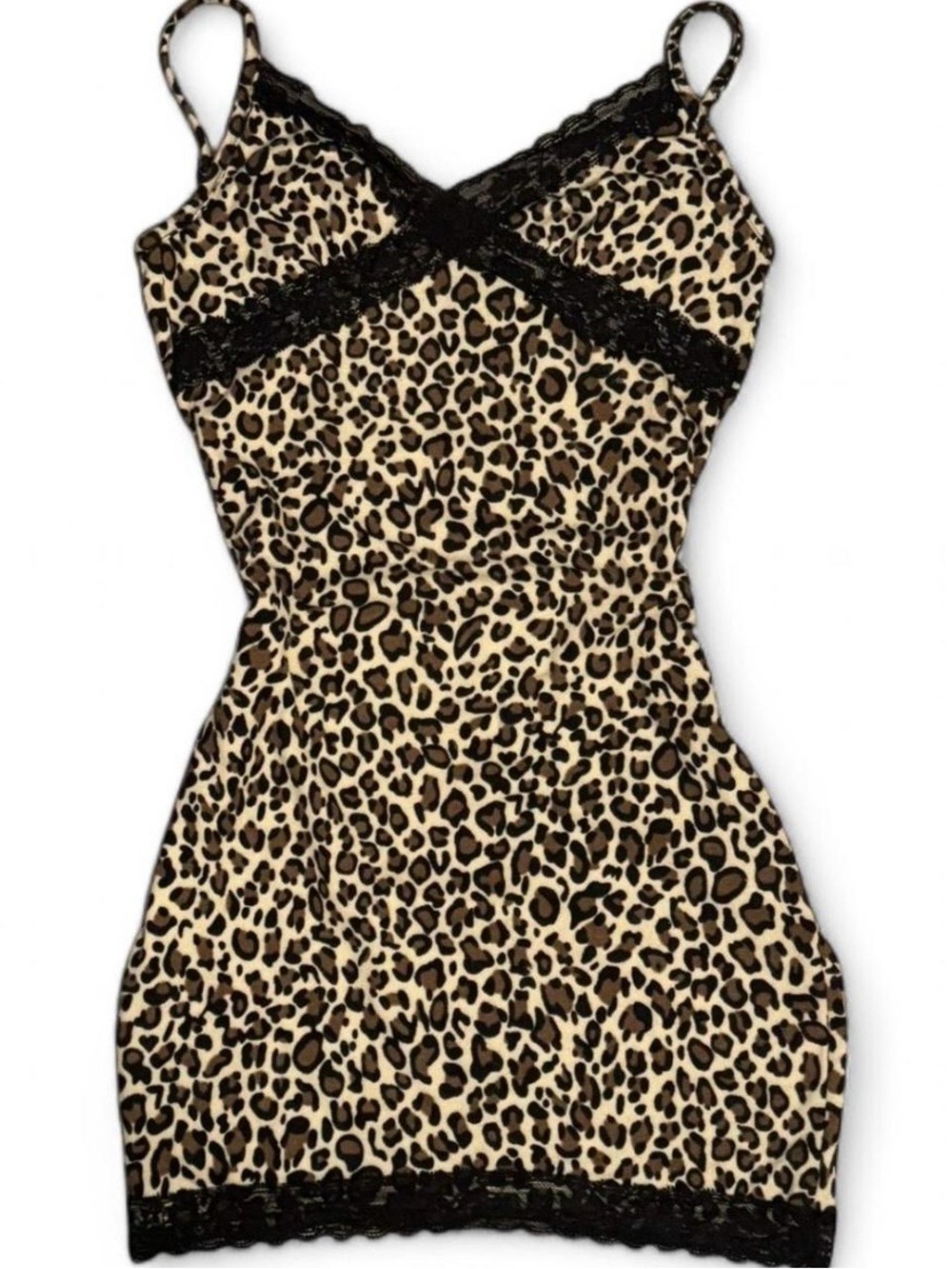 SHEIN Leopard Print Mini Slip Dress with Black Lace Trim